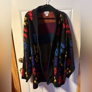 17) Vintage Kathy White Southwest Cardigan Sweater Aztec Black Multicolor